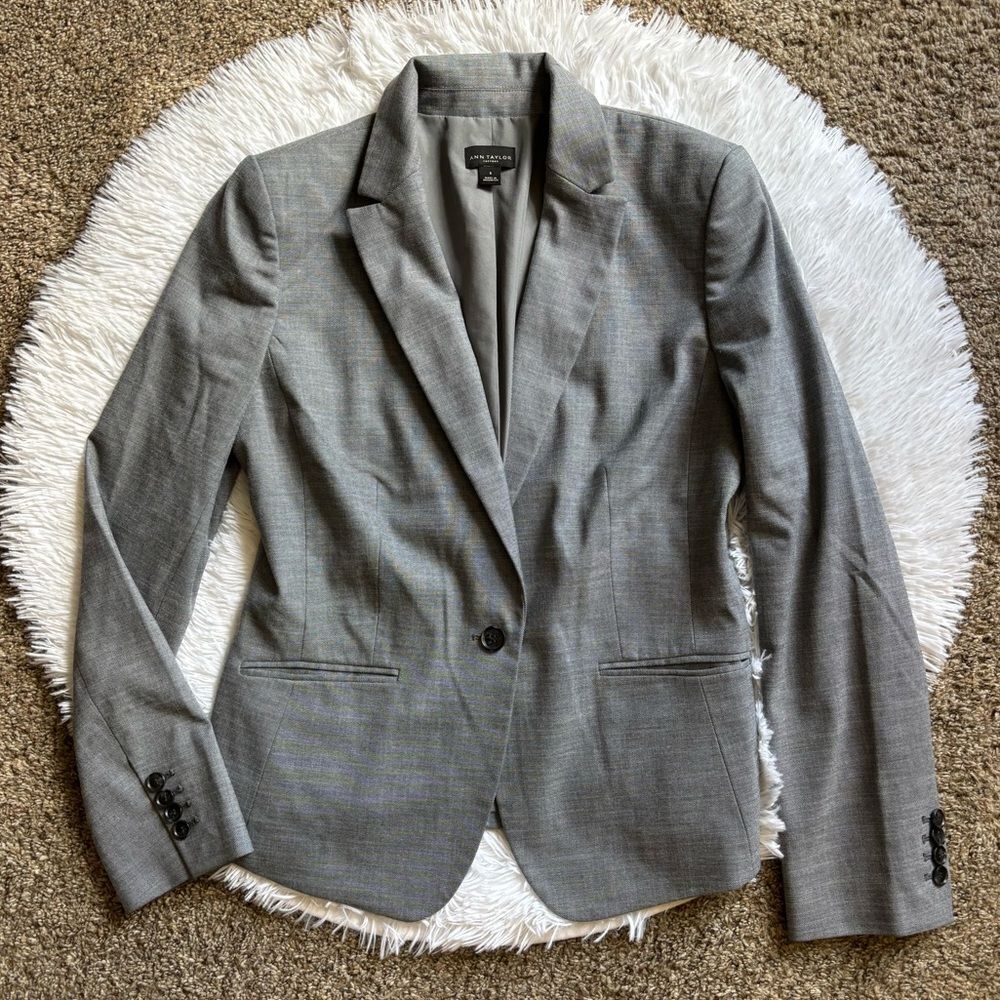 Ann Taylor Blazer Jacket Gray Lined Womens Size 8